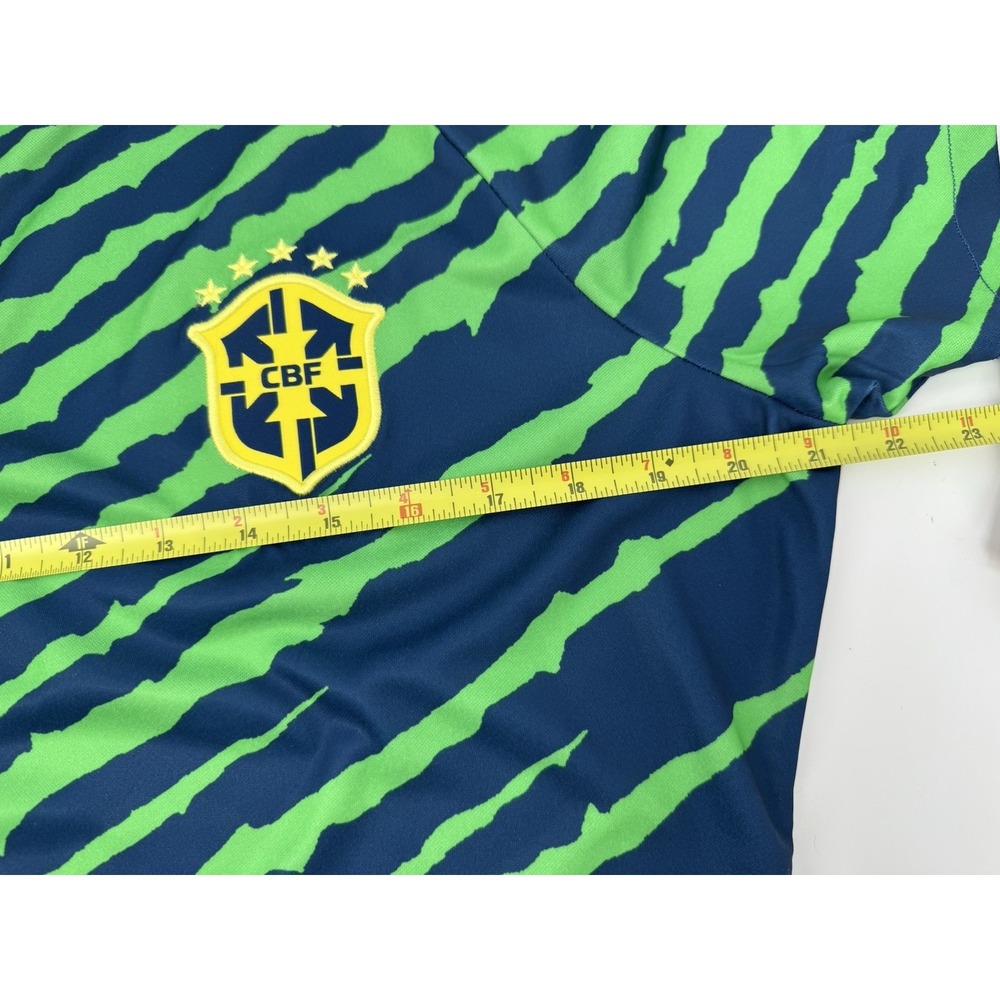 Nike Brazil Soccer Jersey CBF Neon Green Blue Zebra Strip Shirt Sz M NWT - Picture 6 of 8